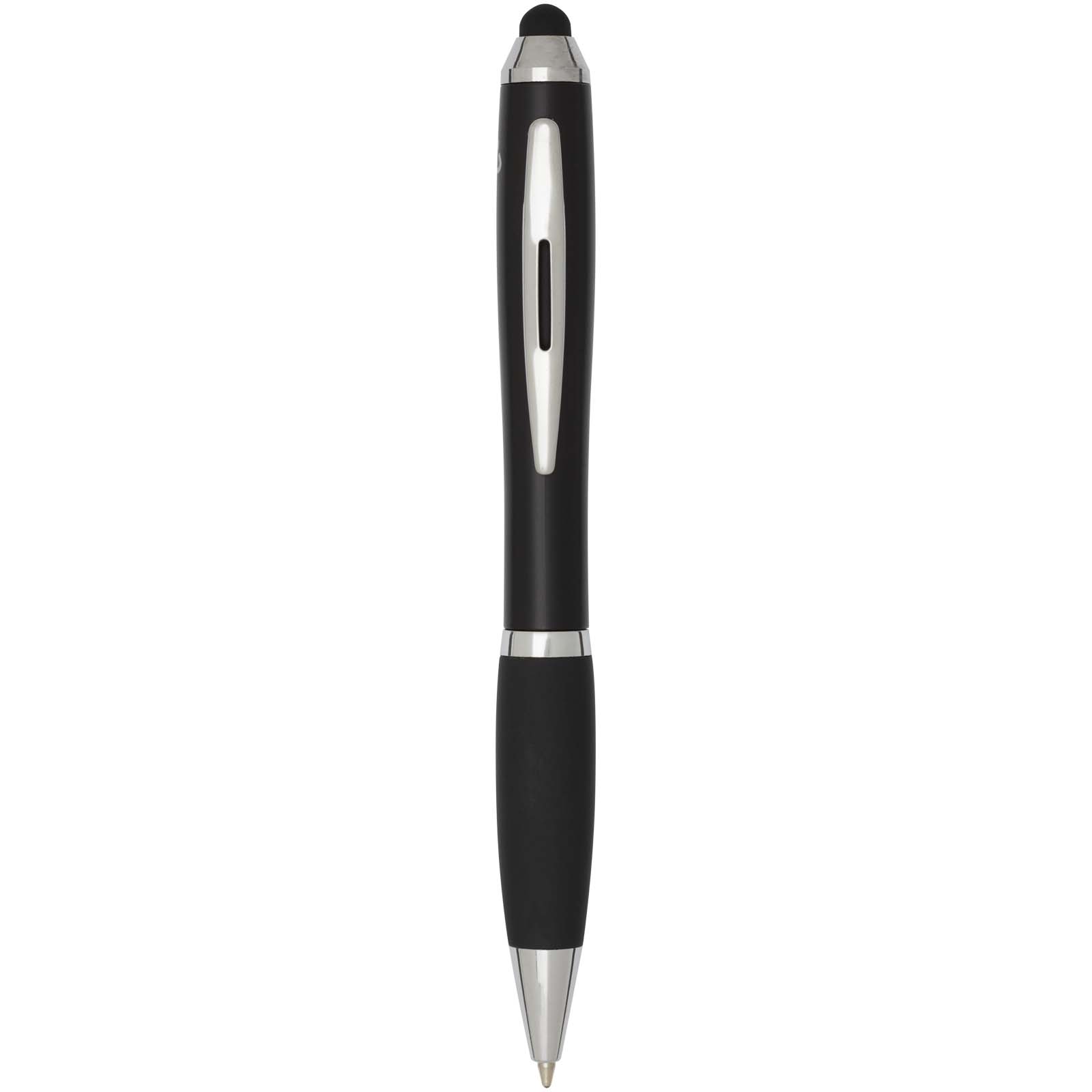 Stylo bille à stylet en plastique recyclé RCS avec corps coloré et grip noir (encre bleue) Nash