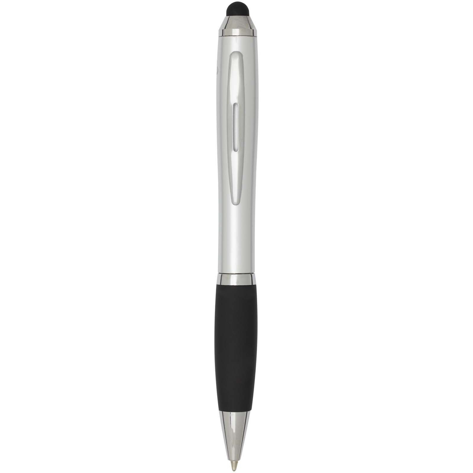 Stylo bille à stylet en plastique recyclé RCS avec corps coloré et grip noir (encre noire) Nash