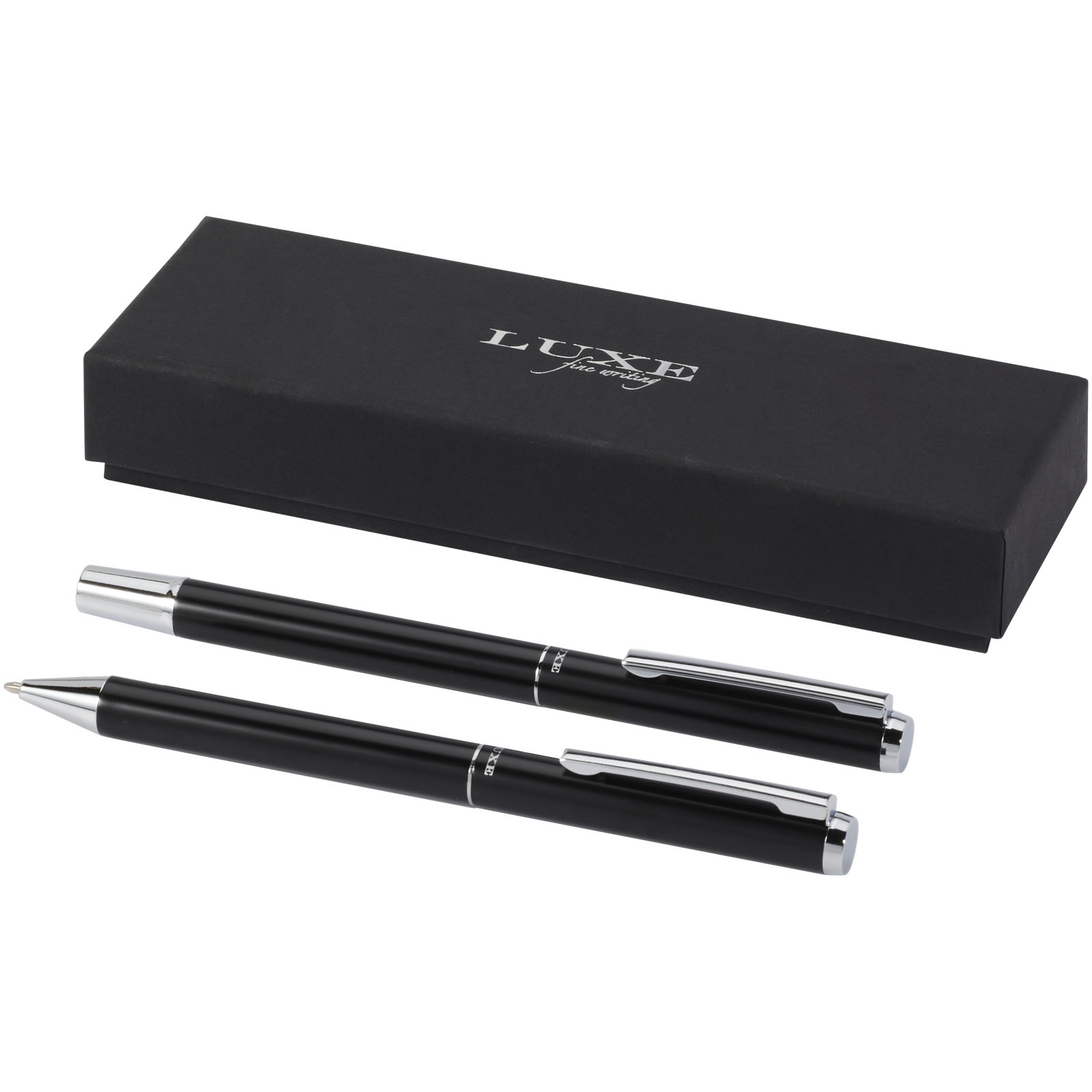 Ensemble-cadeau stylo bille et stylo roller Lucetto en aluminium recyclé (encre noire)