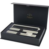 Vue 1 de Coffret Parker IM Essentials comprenant un stylo roller et un stylo à bille - argenté