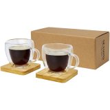 Vue 1 de Tasse Manti 2 pièces en verre à double paroi de 100 ml avec sous-verre en bambou