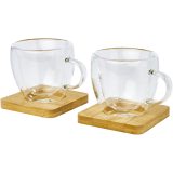 Vue 5 de Tasse Manti 2 pièces en verre à double paroi de 100 ml avec sous-verre en bambou