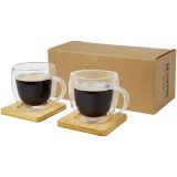 Vue 1 de Tasse Manti 2 pièces en verre à double paroi de 250 ml avec sous-verre en bambou