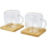 Vue 5 de Tasse Manti 2 pièces en verre à double paroi de 250 ml avec sous-verre en bambou