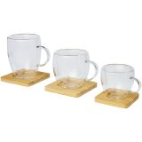 Vue 6 de Tasse Manti 2 pièces en verre à double paroi de 250 ml avec sous-verre en bambou