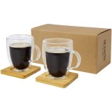 Vue 1 de Tasse 2 pièces Manti de 350 ml à double paroi en verre avec sous-verre en bambou