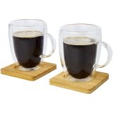 Vue 3 de Tasse 2 pièces Manti de 350 ml à double paroi en verre avec sous-verre en bambou