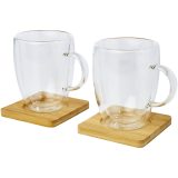 Vue 5 de Tasse 2 pièces Manti de 350 ml à double paroi en verre avec sous-verre en bambou