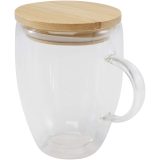 Vue 3 de Tasse en verre Leona de 350 ml avec couvercle en bambou