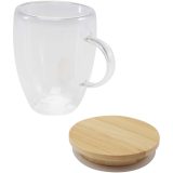 Vue 4 de Tasse en verre Leona de 350 ml avec couvercle en bambou