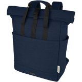 Vue 1 de Sac à dos pour ordinateur portable Joey de 15 L en toile recyclée GRS 15 pouces avec dessus enroulable