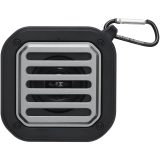 Vue 2 de Haut-parleur solaire Bluetooth® Solo de 3 W IPX5 en plastique recyclé certifié RCS avec mousqueton