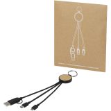 Vue 4 de Câble de recharge Tecta 6-en-1 en plastique recyclé/bambou avec porte-clés