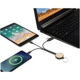 Vue 5 de Câble de recharge Tecta 6-en-1 en plastique recyclé/bambou avec porte-clés