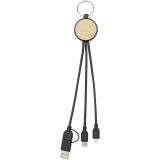 Vue 2 de Câble de recharge Tecta 6-en-1 en plastique recyclé/bambou avec porte-clés