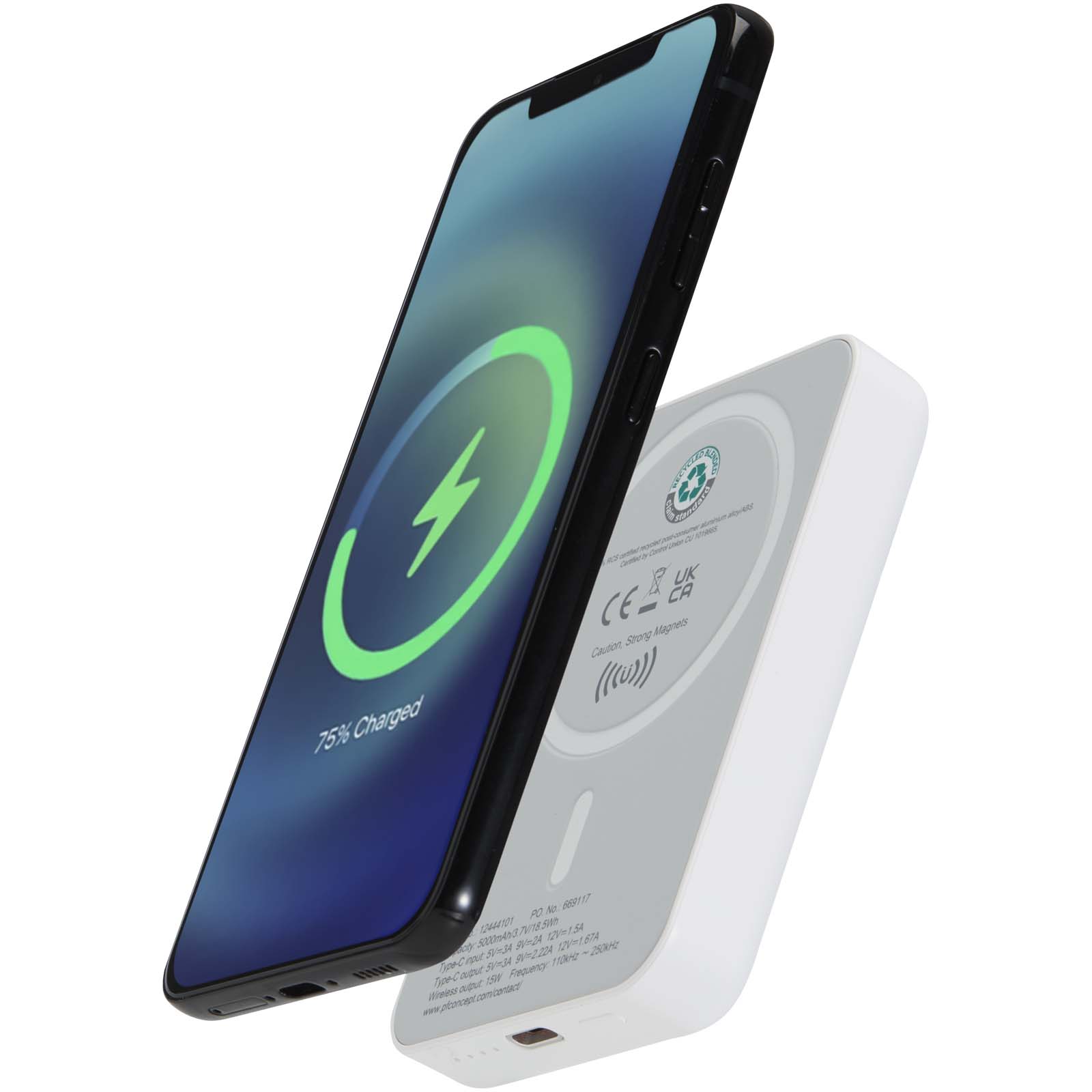 Batterie de secours Acrab magnétique sans fil de 5 000 mAh et 15 W avec PD de 20 W - fabriquée en plastique recyclé