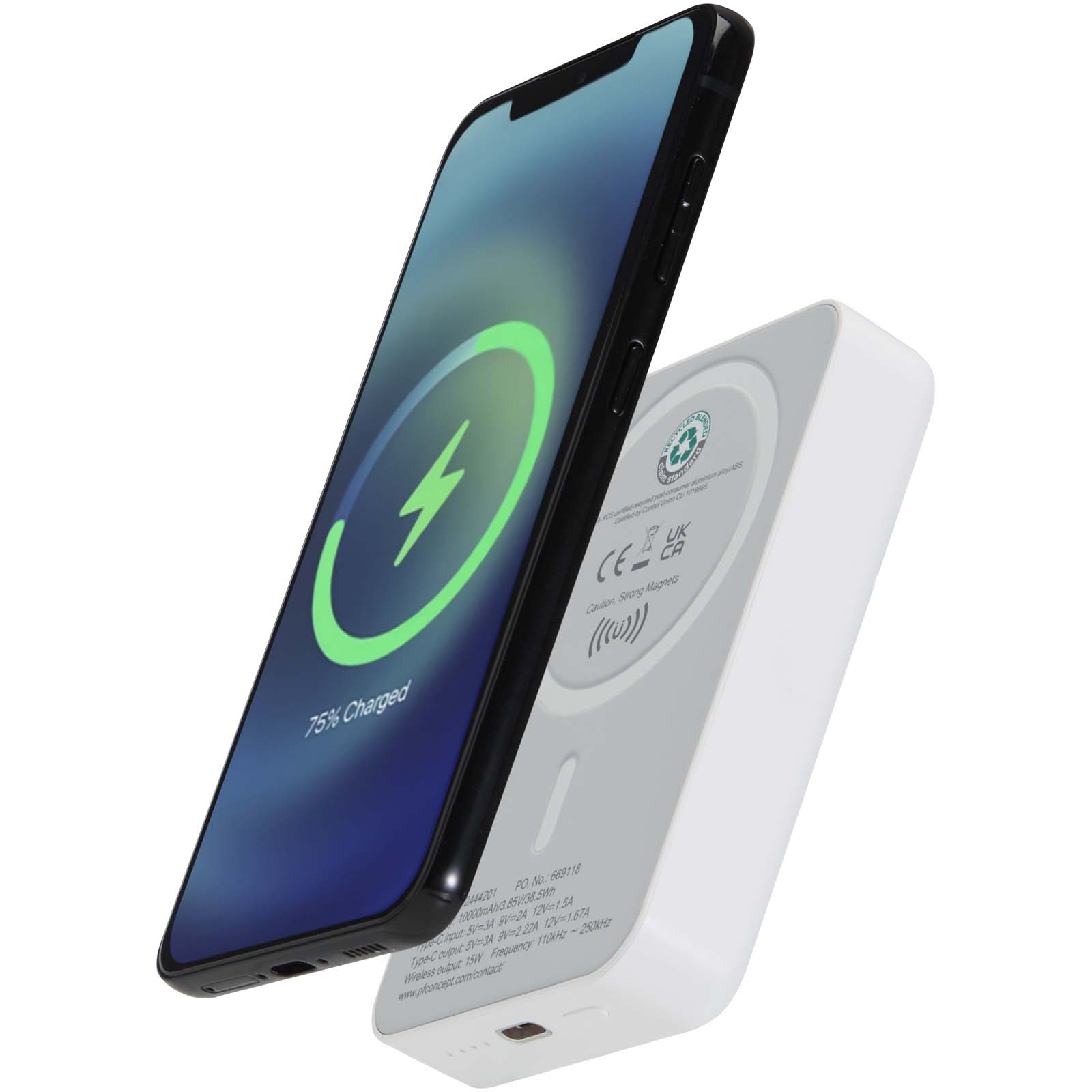 Batterie de secours Acrab magnétique sans fil de 10 000 mAh et 15 W avec PD de 20 W - fabriquée en plastique recyclé