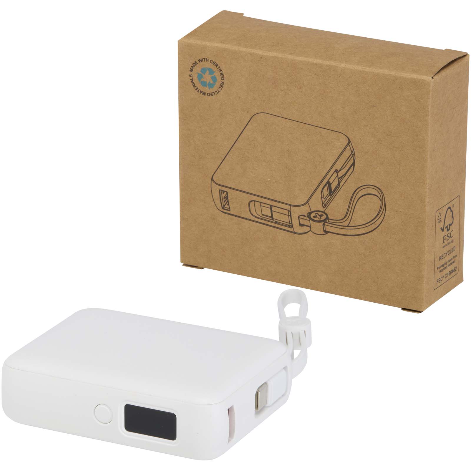Batterie externe Acrux de 10 000 mAh et 35 W pour tablette avec câble Type-C intégré - fabriquée en plastique recyclé
