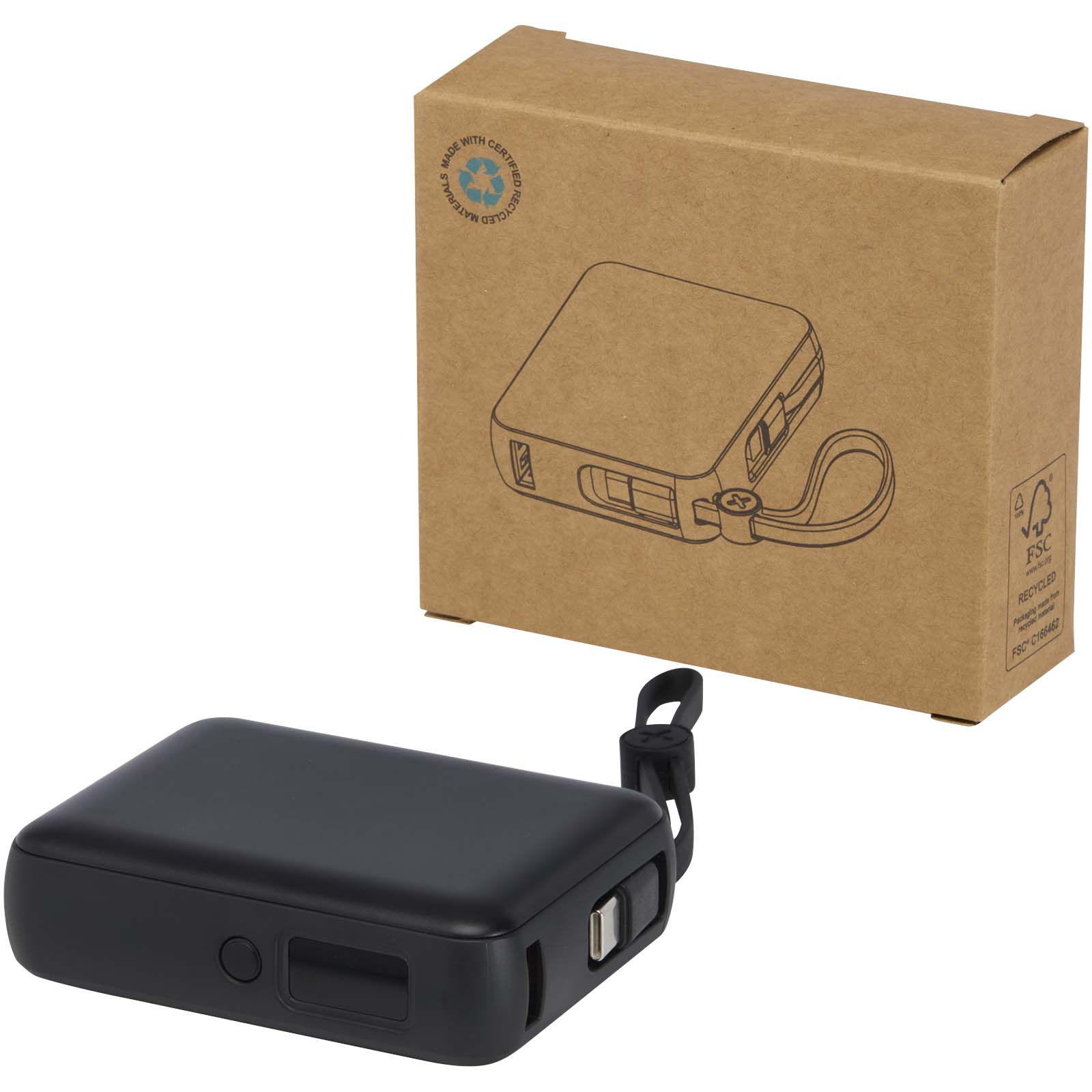 Batterie externe Acrux de 10 000 mAh et 35 W pour tablette avec câble Type-C intégré - fabriquée en plastique recyclé