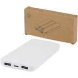 Vue 1 de Batterie de secours Adhil de 10 000 mAh et 10 W en plastique recyclé avec 2 câbles intégrés