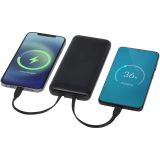 Vue 12 de Batterie de secours Adhil de 10 000 mAh et 10 W en plastique recyclé avec 2 câbles intégrés