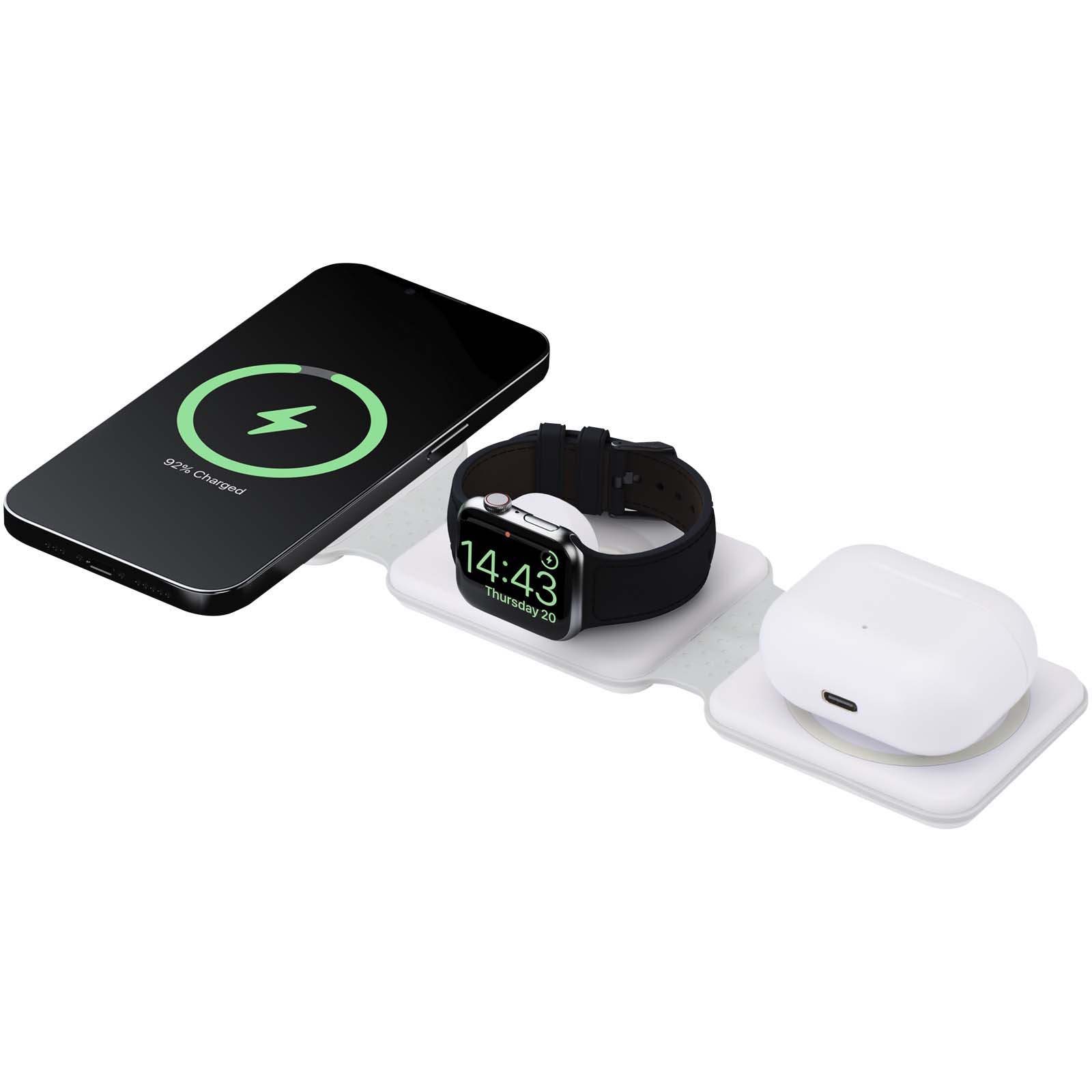 Chargeur sans fil pliable Armus 3 en 1 de 15 W en plastique recyclé