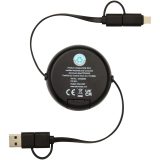 Vue 3 de Câble rétractable 5 en 1 Alasia de 100 cm en plastique recyclé et aluminium pour la synchronisation des données et la charge