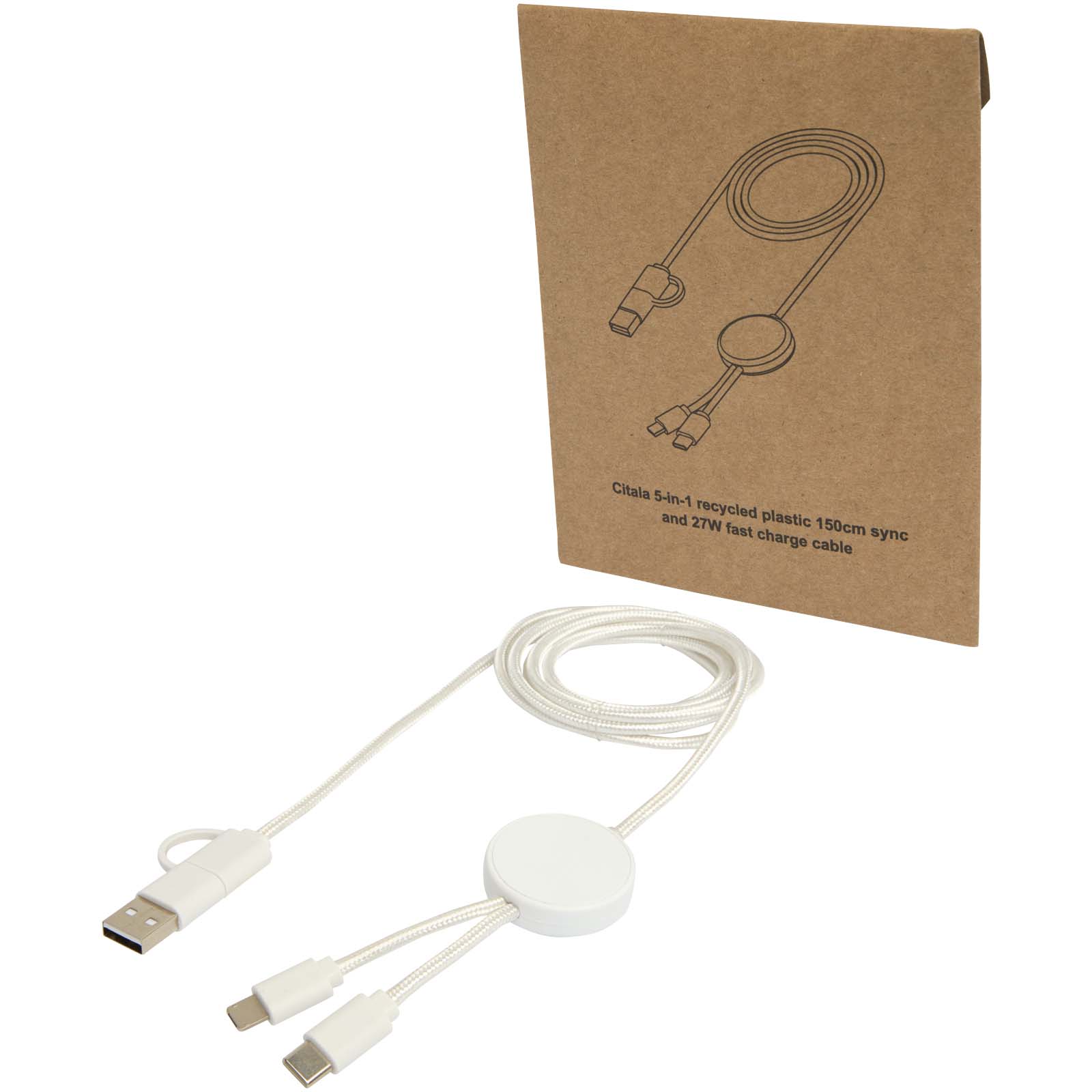Câble 5 en 1 Citala en plastique recyclé de 150 cm pour la synchronisation des données et la charge rapide de 27 W