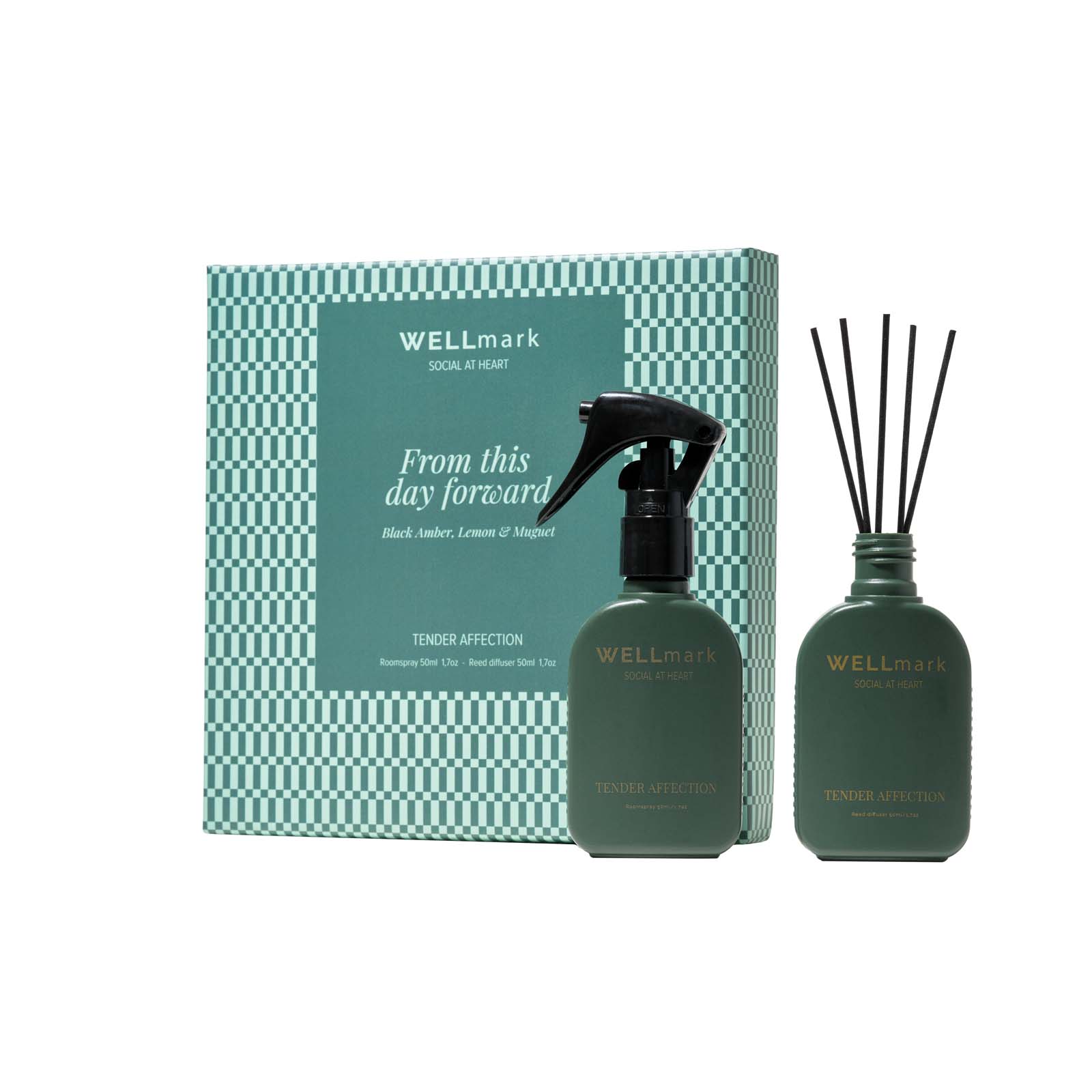 Coffret cadeau Wellmark Tender Affection comprenant un vaporisateur d'ambiance de 50 ml et un diffuseur de 50 ml