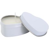 Vue 1 de Bougie Blissful en boîte métal en forme de cœur et senteur vanille
