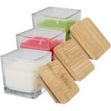 Vue 4 de Bougie carrée Ambra en verre avec couvercle en bambou
