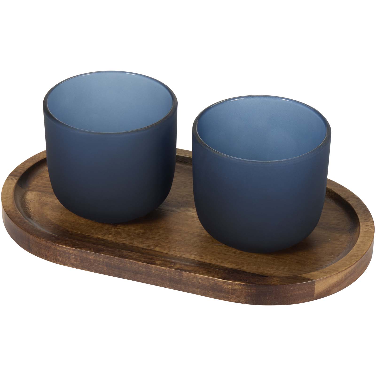 Plateau de service en bois et tasses en verre Male en finition mate