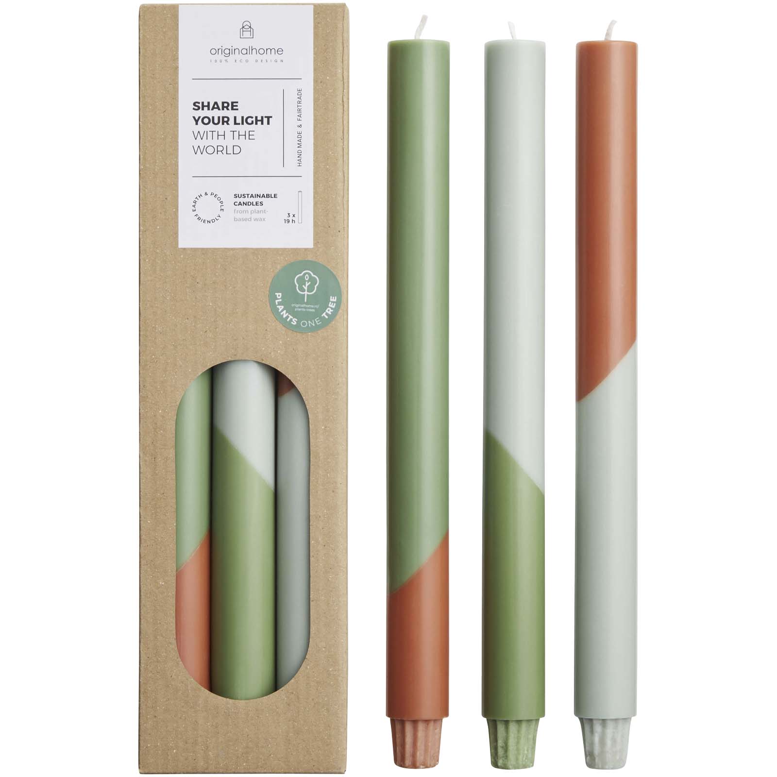 Bougies à rayures diagonales Originalhome Eden par lot de 3