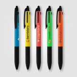Vue 4 de Stylo multi-encre 3-en-1 Malta Essentials en plastique recyclé avec stylet et grip néon