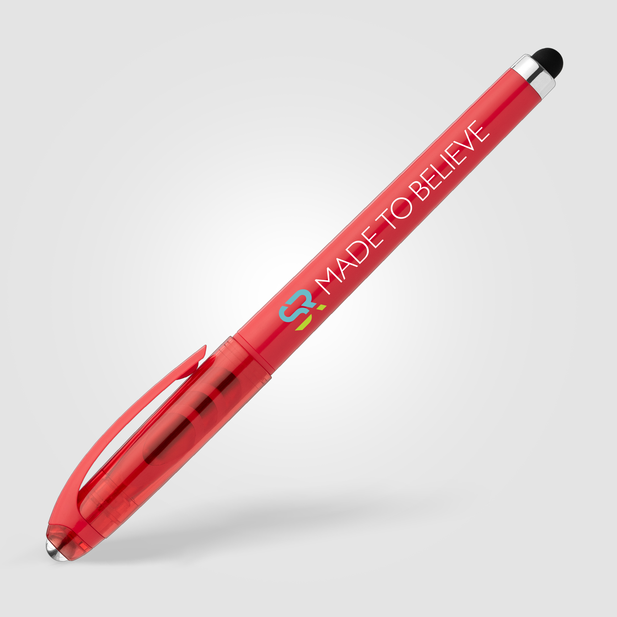 Stylo Prism en plastique recyclé avec stylet, boule anti-stress et encre gel