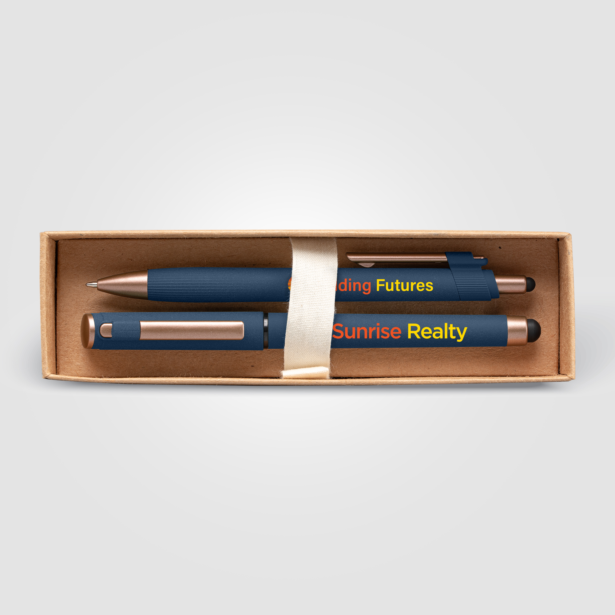 Coffret cadeau stylo York, plastique recyclé, finition bronze, boîte décorée - marquée