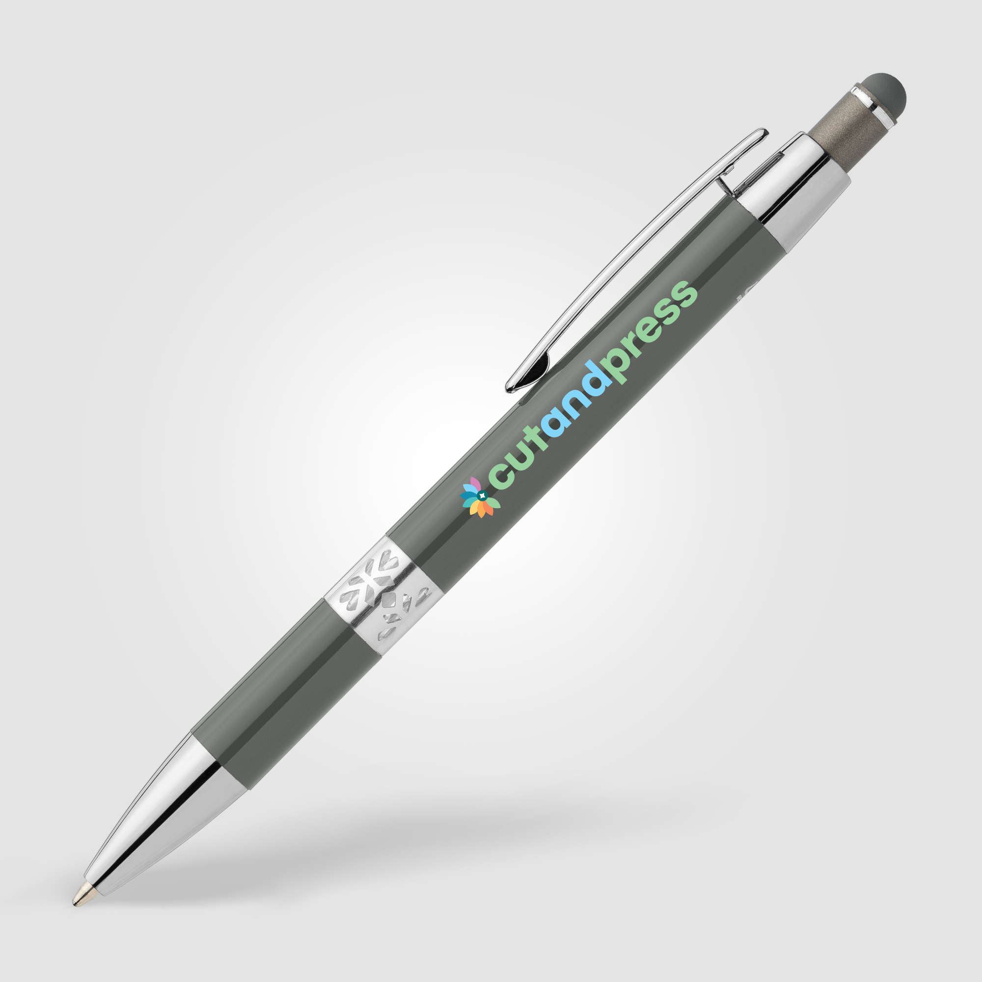 Stylo Adorn en aluminium recyclé avec finition chromée et stylet