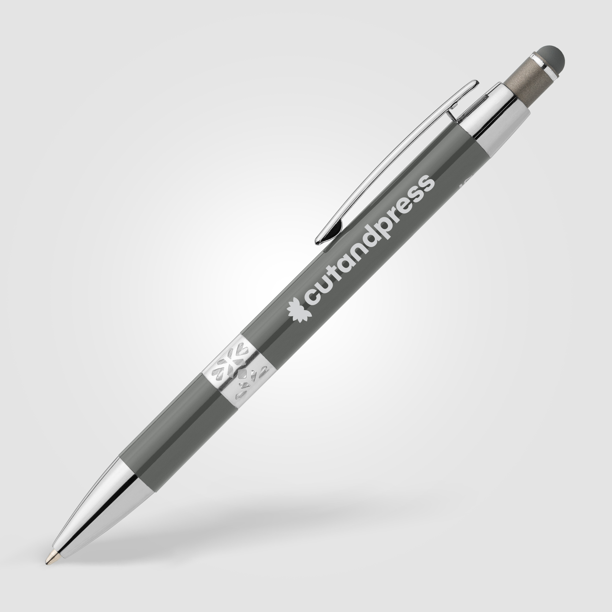 Stylo Adorn en aluminium recyclé avec finition chromée et stylet