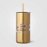 Vue 12 de Gobelet Borealis en acier inoxydable recyclé avec paille - 475 ml