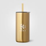 Vue 13 de Gobelet Borealis en acier inoxydable recyclé avec paille - 475 ml