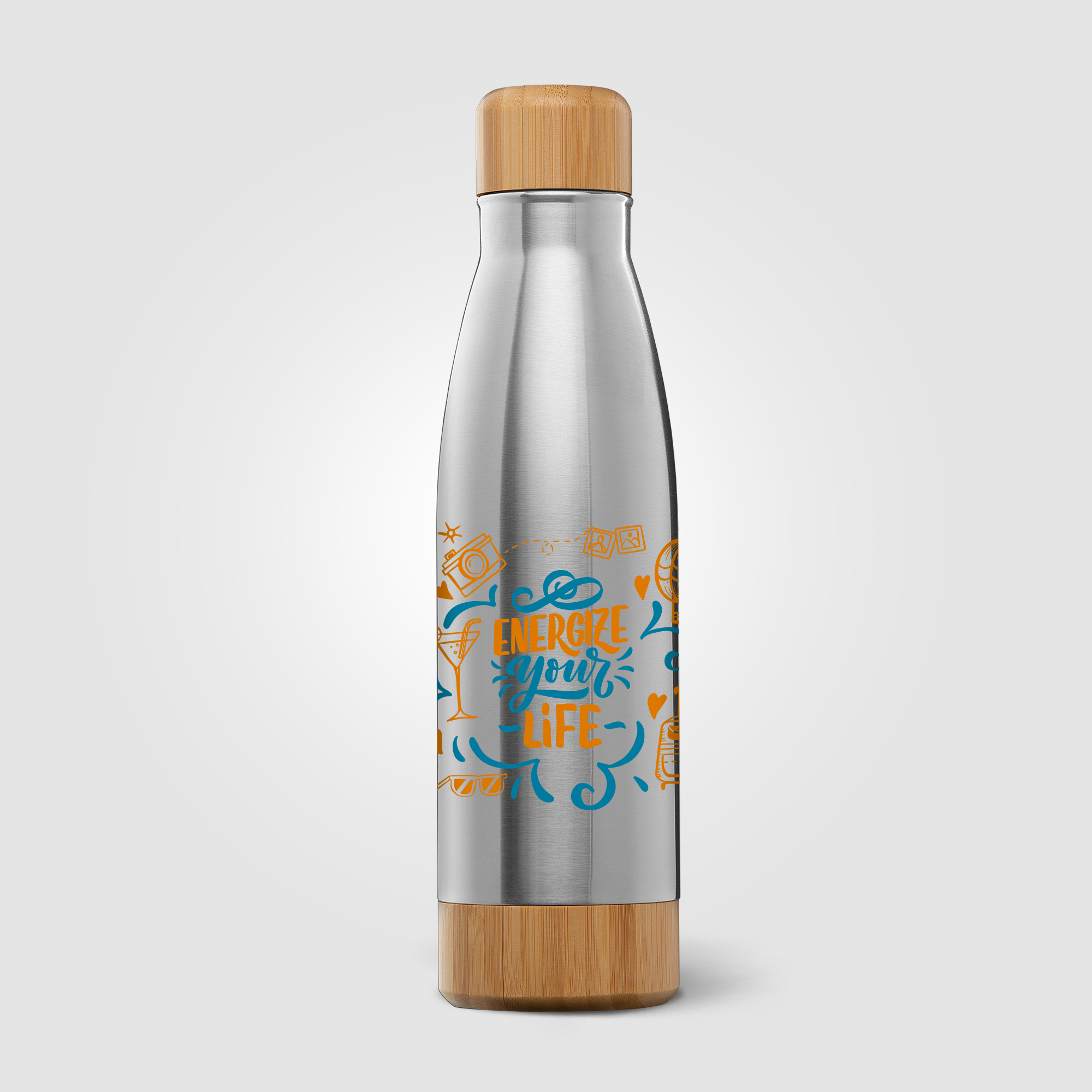 Ibiza Bamboo - 650 ml Bouteille en acier inoxydable à double paroi